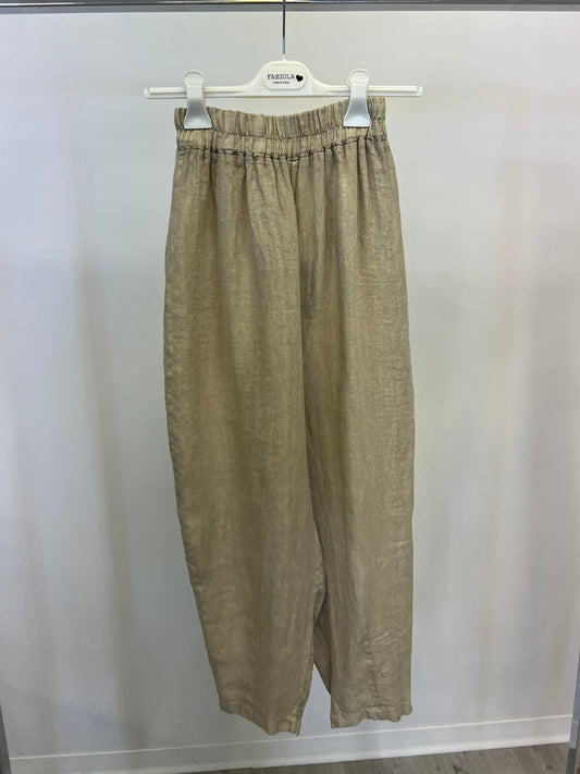 Pantalone 100% lino con elastico in vita